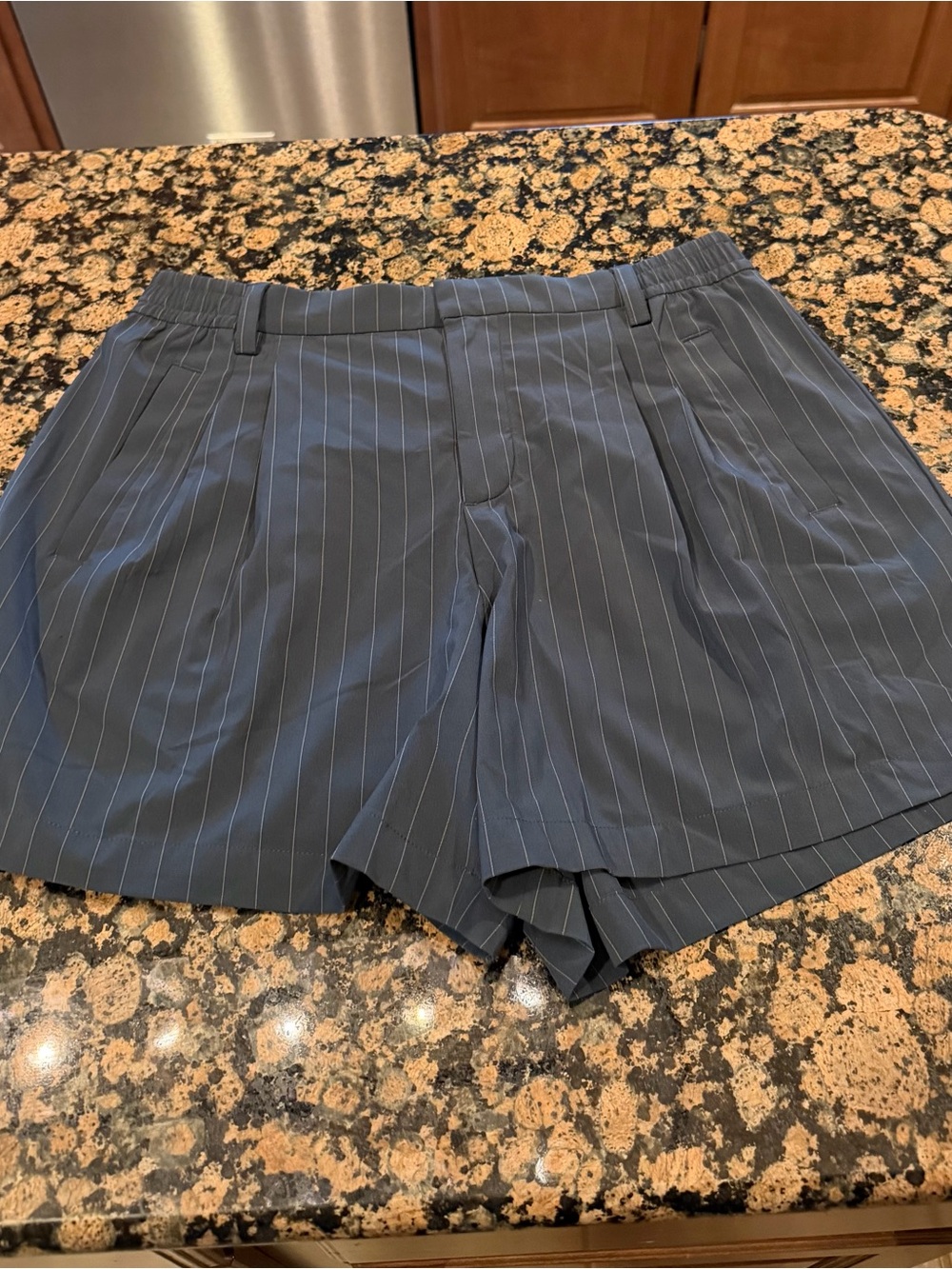 Vuori Villa Navy Pinstripe Elastic-Waist Shorts